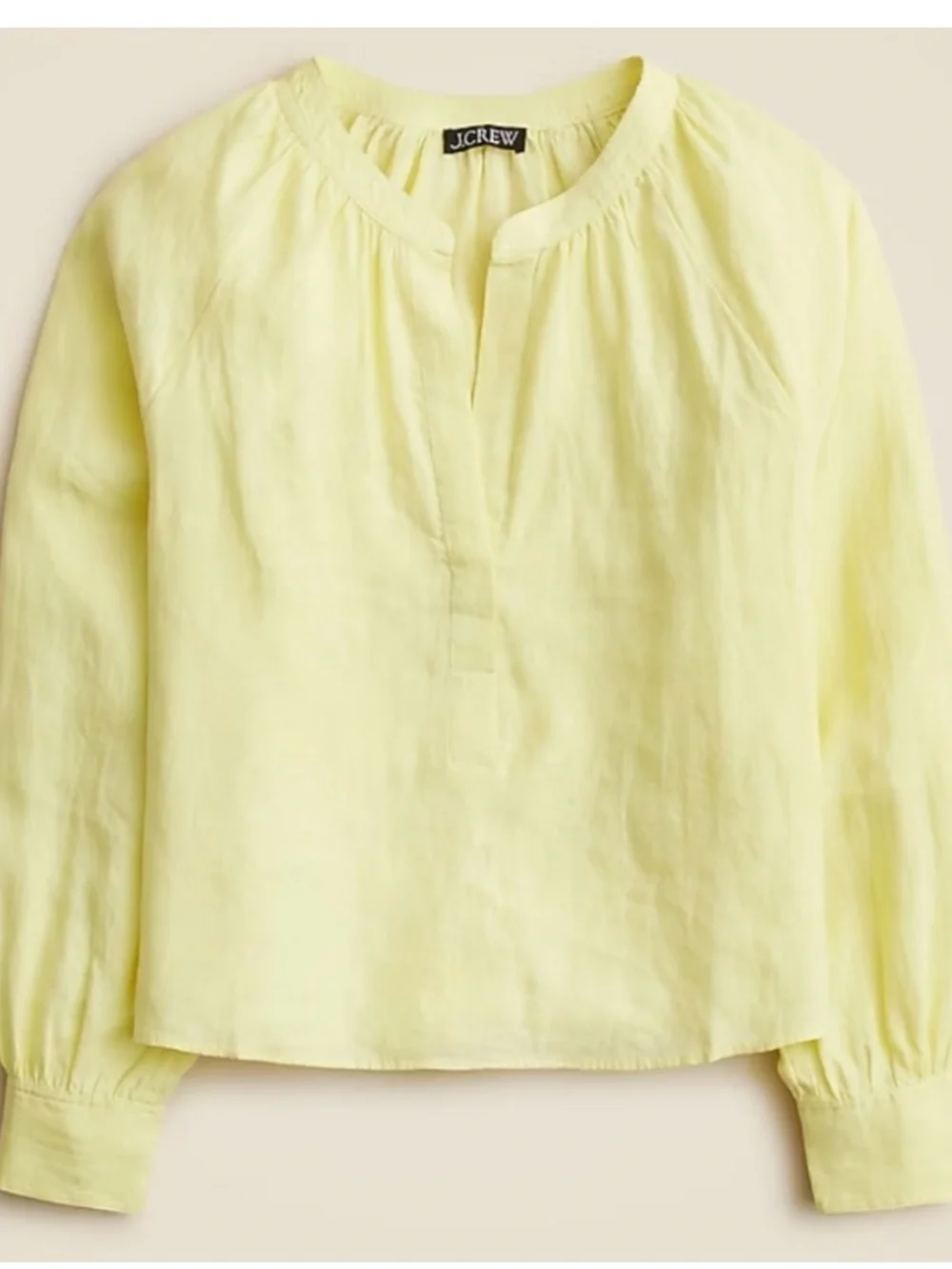 J. Crew Pale Yellow Linen-Blend V-Neck Blouse